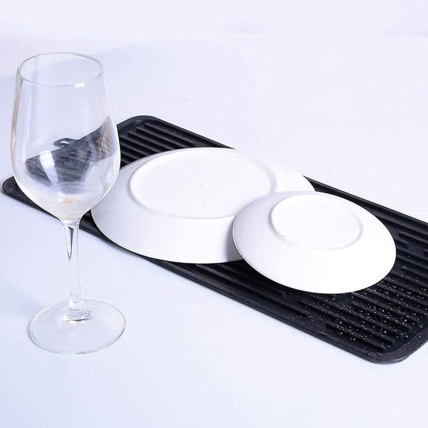 Torkmatta av silikon, diskmatta, för torkning av bestick och tallrikar, värmebeständig, halkfri och diskmaskinsäker, 42x20 cm (svart)