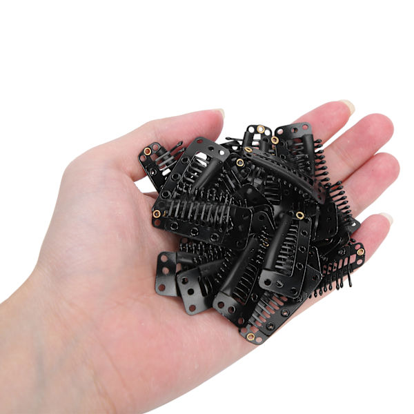 100 stk. 10 Tænder Hår Extensions Clips DIY Hårstykke Rustfrit Stål Sort Snap Clips