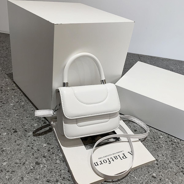 Yksivärinen Simple Texture Fashion Mini Naisten Olkalaukku Pieni Neliömäinen Laukku Tyylikäs Fashion Trend Messenger Bag Valkoinen