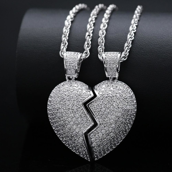 2 in 1 Heart Patchwork kaulakoru Hip Hop -tyylinen riipus miesten ja naisten asusteet Silver pair