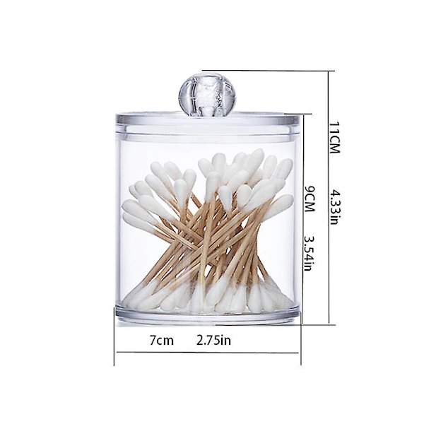 Kuglepudeholder til 3-pak vatpinde, 12 Oz Qtip Apothecary Jar Clear Makeup Organizer, Dispenser til badeværelsesbeholdere