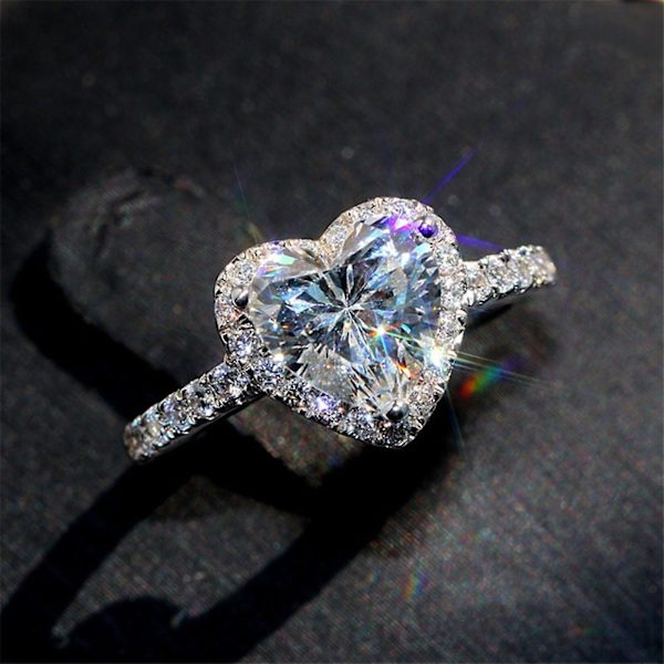 Kvinder Ring Hjerte Form Rhinestones Smykker Galvanisering Mode Udseende Fingerring til bryllup US 5