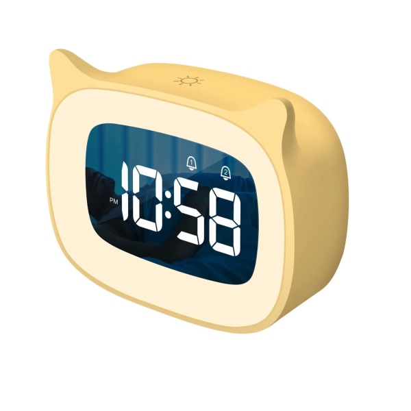 Børnevækkeur med dæmpbart natlys, sødt digitalt ur med katteører til drenge og piger, 5 minutters vækkeur, W