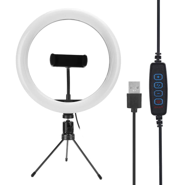 10 Tommer USB LED Ringlys med Trekantet Stativ til Livestreaming