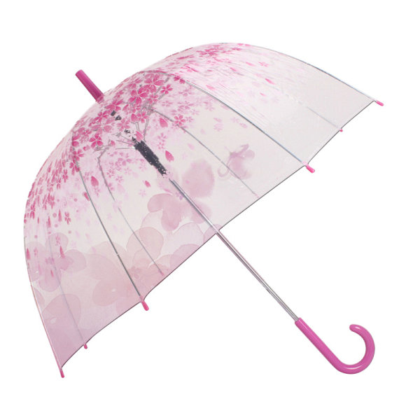 Klar paraply Kirsebærblomster Langt håndtag Klar paraply piger Blomsterprint Langt håndtag Paraply buet håndtag Paraply Klar Cherry Blossom paraply