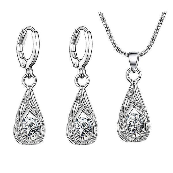 krystal sæt sølv zircon legering halskæde øreringe til fest