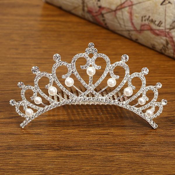 Indsæt Kam Legering Indlagt Perle Krone Hår Smykker Rhinestone Dame Tiara Style Three