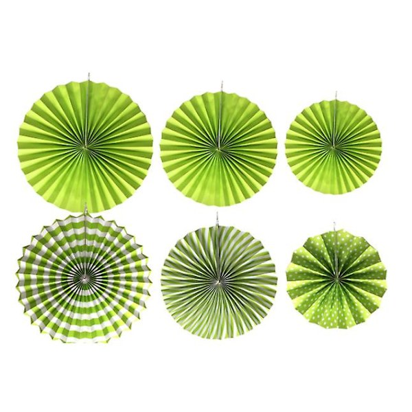 Paper Fan Flower Set, Grönrandig 6 Pack