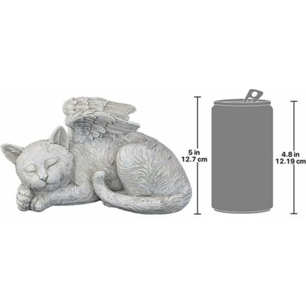 Memorial Cat Pet Angel Æresstatue Gravsten, 25,5 cm, polyresin, antik sten