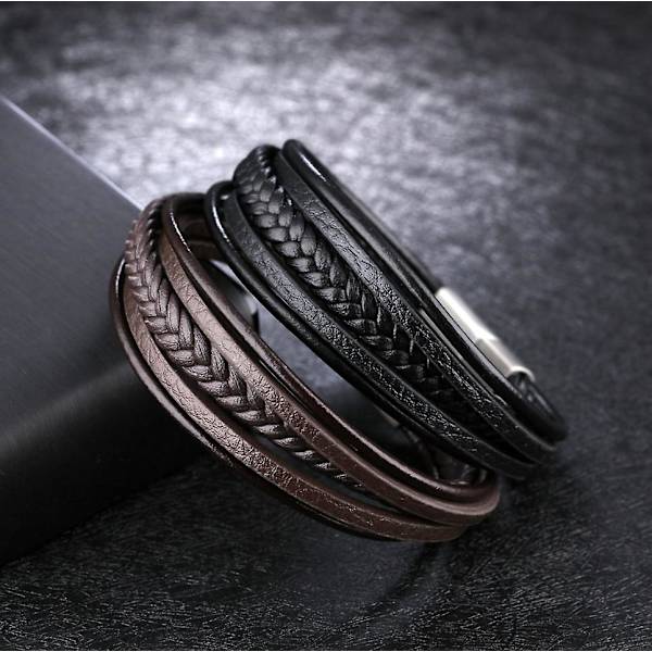 Vävt läderarmband för män i flera lager