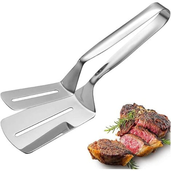 Bifftång, stekt fisktång, grilltång i rostfritt stål, multifunktionskoktång med öppningar för biff, bröd,