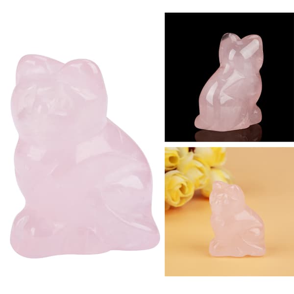 Rose Quartz Kitten Formet Helbredende Krystall Edelsten Dekorasjon