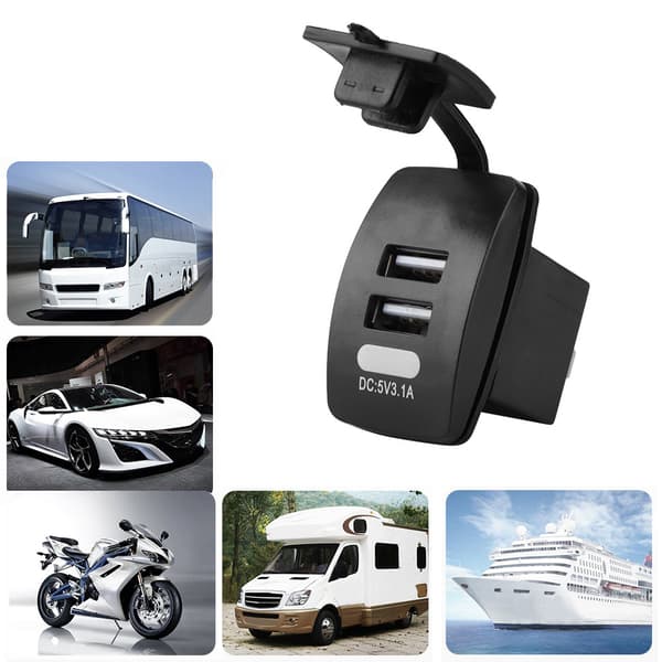 Vanntett dobbel USB-billader 3.1A for båt og mobil
