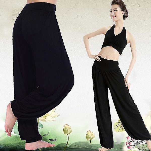 Yogabukser med brede ben til kvinder Black 2XL