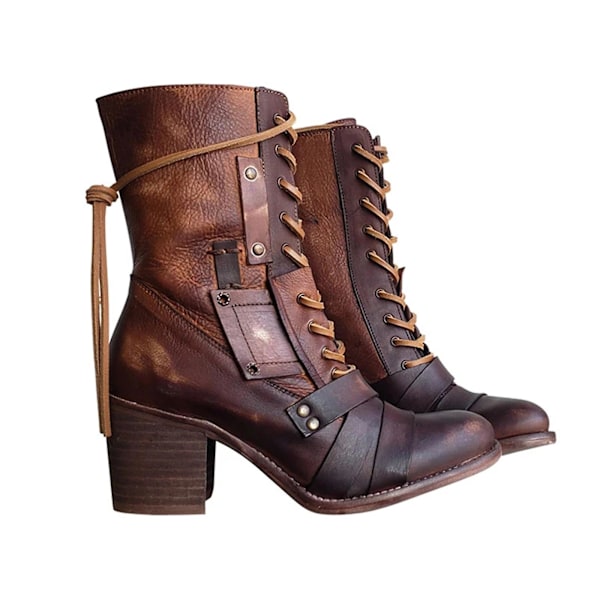 Naisten Retro Mid Martin -nahkasaappaat Brown 41
