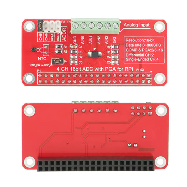 Raspberry Pi 3 2 B Plus 16 Bit ADC Analog til Digital Konverter Modul