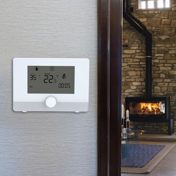 Programmerbar Termostat Temperaturregulator Vægmonteret Kedel Varmesystem Sort