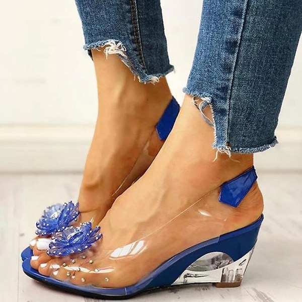 Transparenta sandaler med dubbade blommor för kvinnor Blue 39