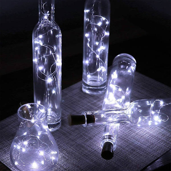 Vinflaskljus, kallvit, 2m Längd 20LED, 9st