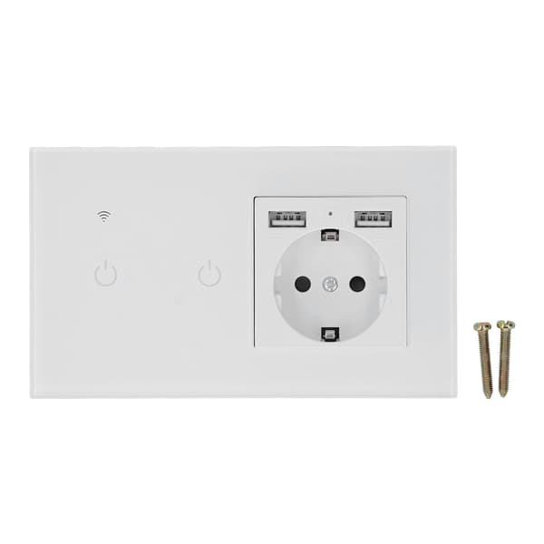 WiFi Smart Switch Dubbel USB Dold Vägguttag APP Röst Touch Kontroll EU Standard AC100 240VAC