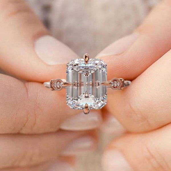 Klassiska kvinnor Ring Rose Gold Inläggningar Faux Crystal Finger Ring Smycken Tillbehör US 7