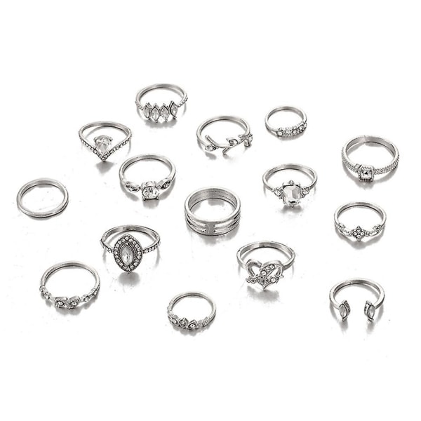 15 stk/sæt Kvinder Bohemian Kunstig Gemstone Rhinestone Finger Ring smykker gave