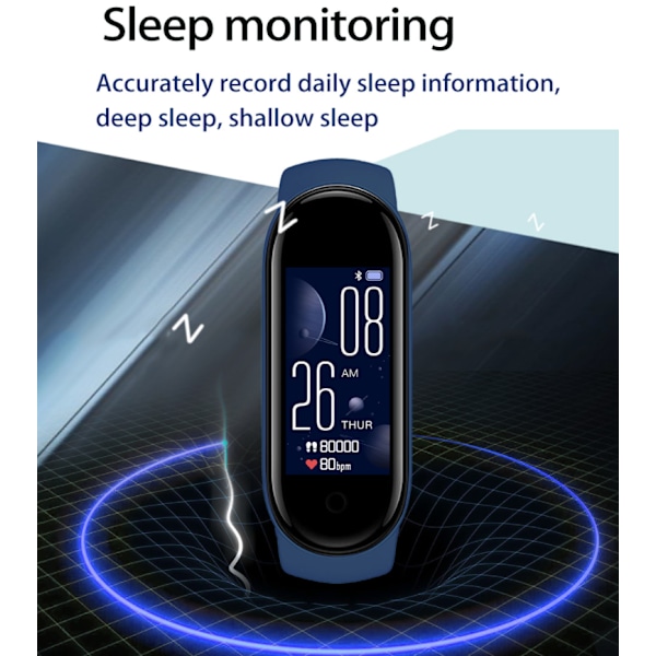 Smart Bluetooth-armbånd, træning, puls, blodilt, blodtryk, skridttæller, søvnsundhedsovervågning (blå),