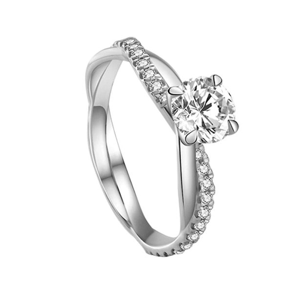 Kvinder Rund Rhinestone Indlagt Twist Finger Ring Bryllup Engagement Smykker Gave White Gold US 9