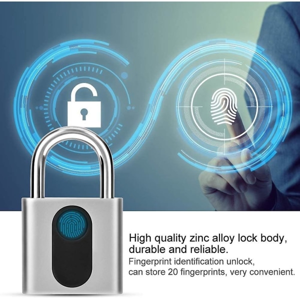 Fingeraftryks hængelås, elektronisk dørlås Fingeraftryksgenkendelse Smart nøglefri vandtæt sikkerhed Tyverisikrings hængelås
