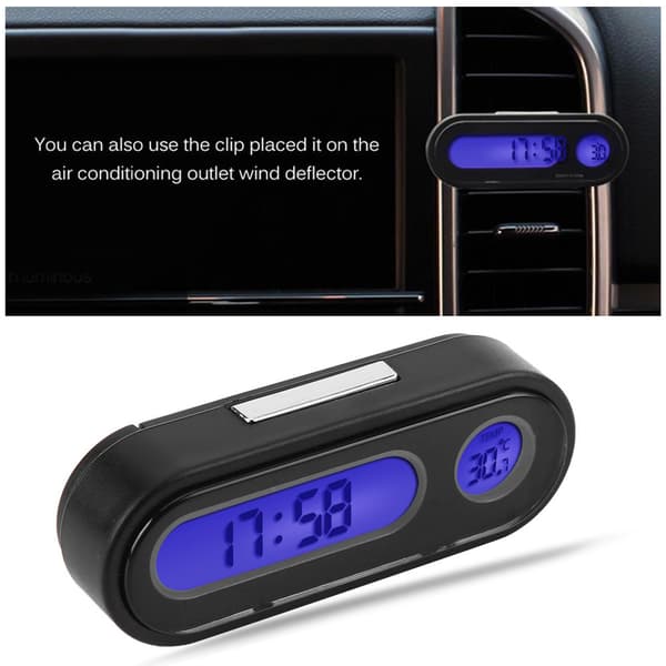 2-i-1 Biltilbehør Mini Elektronisk LED Digital Klokke Termometer Voltmeter