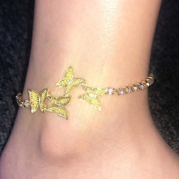 Butterfly Anklet Armband Alloy Rhinestone Wrist Ankel Chain Eleganta smycken Gold