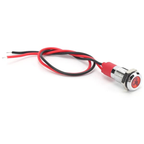 8 mm vanntett LED-indikatorlampe rød ledningskabel