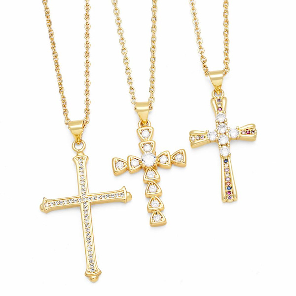Halsband Vintage Zircon Cross Modesmycken Ac8693 C