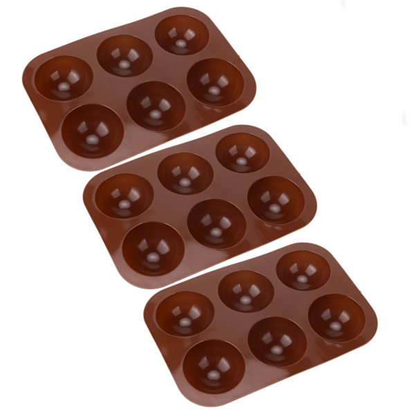 3-delt 6-hulroms silikonform, halvkule, sjokoladebombe, kake, pudding