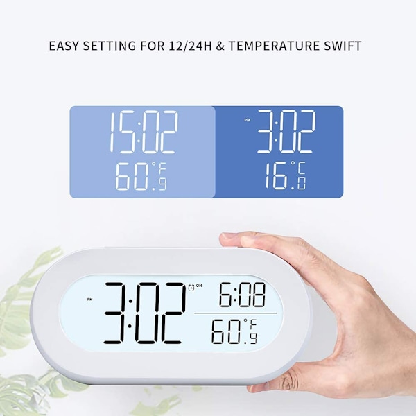 Digital väckarklocka för kontor eller sovrum, liten väckarklocka för barn, med mjuk bakgrundsbelysning, snooze och temperatur, batt