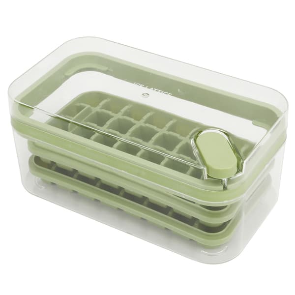 Ice Cube Tray 32 Grids Double Layer Easy Release Ice Maker Mold with Lid for Cocktail Whiskey Coffee Green