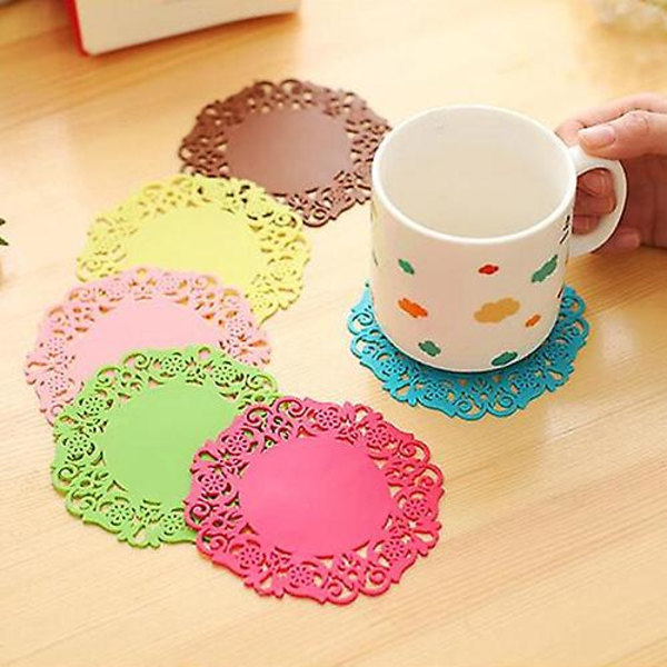 2 X 6 st Spetsblomma doilies Silikonunderlägg Tekoppsmattor Pad isolering bordstablett