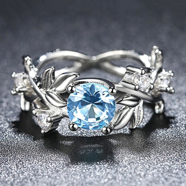 Dam Ring Blommor Design All Match Accessoarer Mode Sweet Rhinestone Vigselring För Fest Dark Blue US 9
