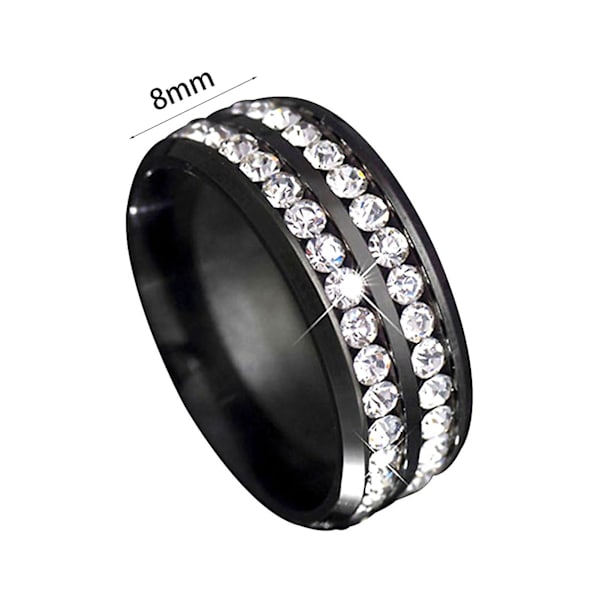 Ring bred bredd Fadeless titan stål dubbla rader strass unisex smycken för bröllopsfest Golden US 9