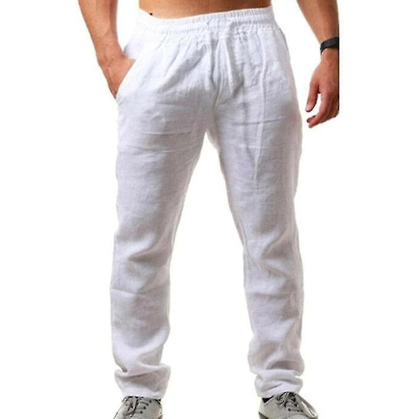 sommar byxor i linne för män White 2XL