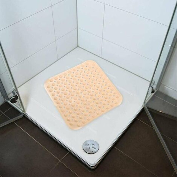Fyrkantiga duschmattor Maskintvättbara, halkfria badmattor med dräneringshål 48 x 48 cm Aprikos Gul - Gul