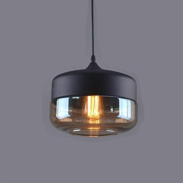 Industriel Retro Vintage Pendellampe Glasskærm til Soveværelse Stue Bar Cafe Gang - Sort