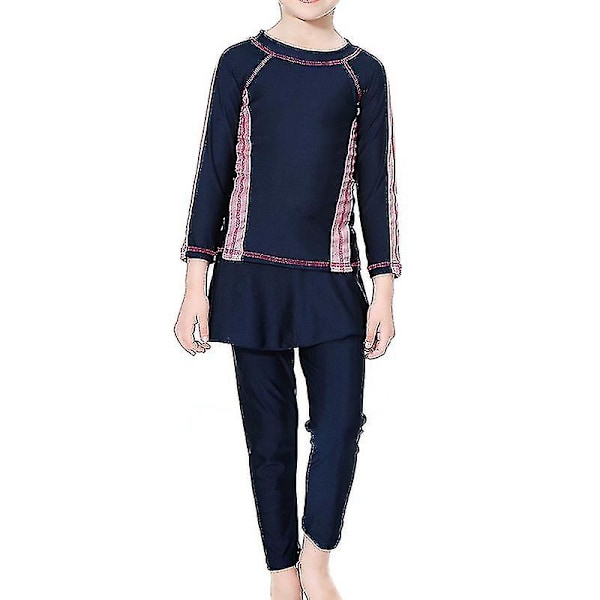 3st/ set Modest Burkini Badkläder Barn Flickor Muslimska Islamiska Cap Strandkläder Navy Blue 3-4 Years