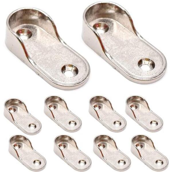 Garderobsfästen Fixering,Kläder Rör Sidofäste Rail Nickelpläterad för klädstång i garderob 16MM 10st Silver