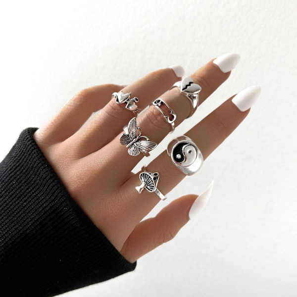 6 kpl / set Muoti Sormus Retro Pinottava metalliseos Butterfly Design Sormus Sormus Korut Asusteet