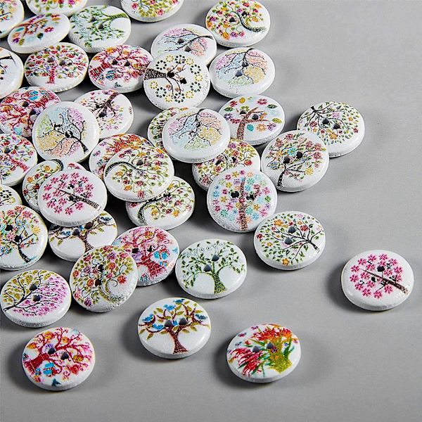 100 stykker blandede hvite knapper med 2 hull, runde knapper, 15 mm, håndverkssøm knapper, treknapper til strikking, håndsøm, DIY-håndverk, dekorasjon