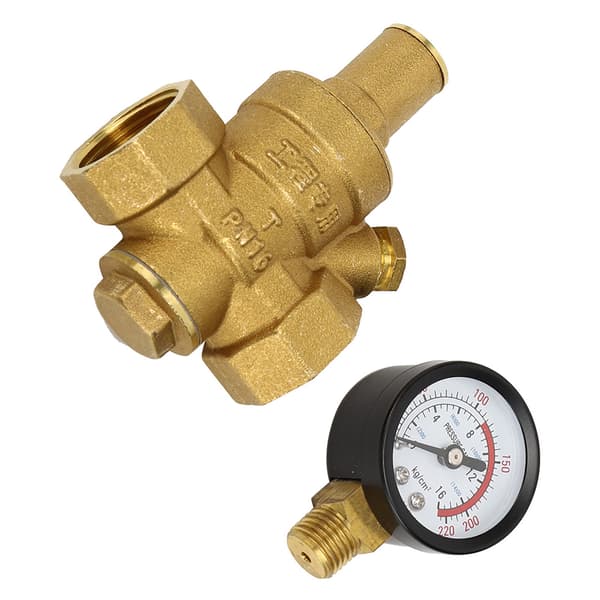 Trykkregulator i messing DN20 med justerbar trykkreduksjon og manometer