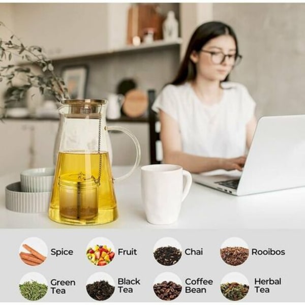 Pak stor te-infuser-infuser Løse blade krydderi-te-te-infuser til køkken, 18/8 304 rustfrit stål, gevindlåg, kæde H