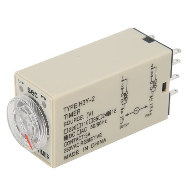 H3Y 2 8P Timerrelé 0 til 5 Sekunder Dial Timing 5A Flerbruks 12VDC