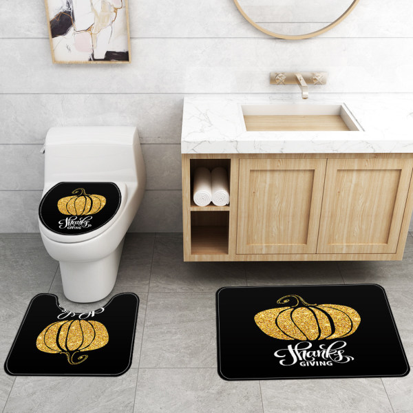 Thanksgiving Suihkuverho Kurpitsa Printed matto Lattiamatto Kylpyhuone Suihkuverho Vedenpitävä ja Homeenkestävä Verho Suihkuverho Neliosainen set,